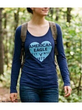 2013 American Eagle Logo Heart Top XS Long Sleeves Tunic Love Playful Minimalist